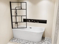 Vente-unique Baignoire douche blanche avec pare baignoire pivotant - 201 L - Angle gauche - PONTICOLA