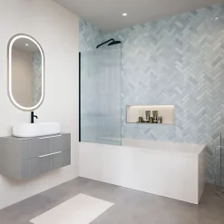 Duravit Baignoire droite 180 X 80 D-Code bonde au centre + Pare bain AURYS Raywall noir mat version gauche* Baignoire Droite