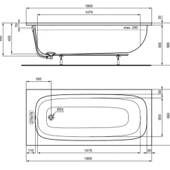 Ideal Standard Baignoire droite 180 x 80 i.Life* Baignoire Droite