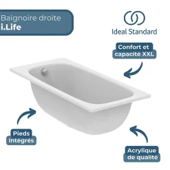Ideal Standard Baignoire droite 160 x 70 i.life* Baignoire Droite