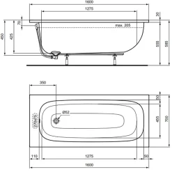Ideal Standard Baignoire droite 160 x 70 i.life* Baignoire Droite