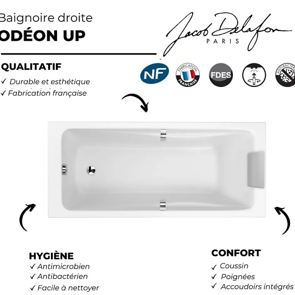 Jacob Delafon Baignoire droite 170 X 70 Odéon up