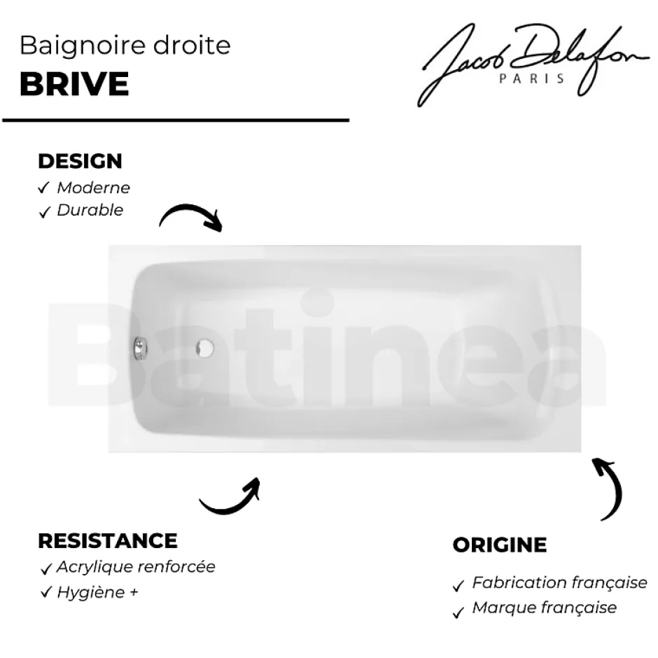 Jacob Delafon Baignoire droite 170 X 75 Brive