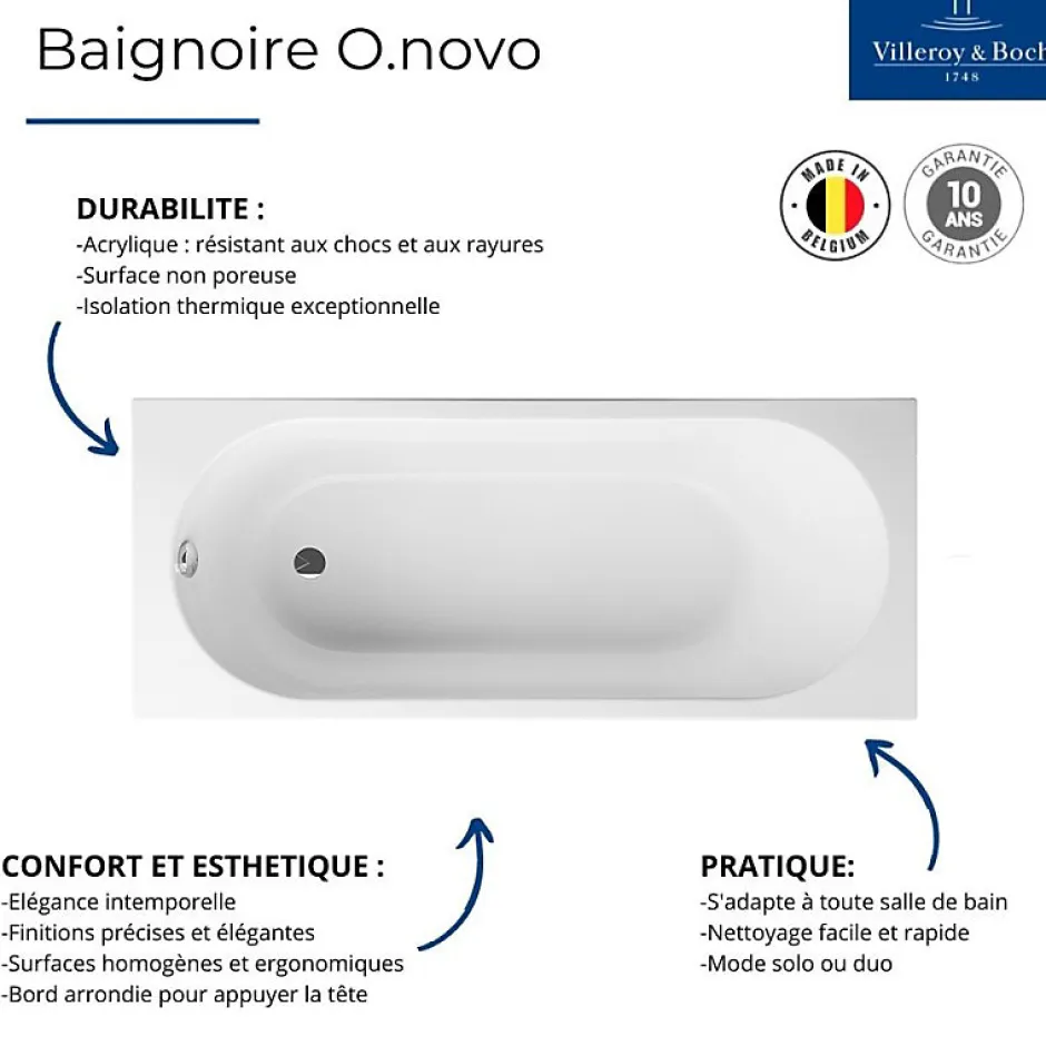 Villeroy & Boch Baignoire droite 160 X 70 VILLEROY ET BOCH O Novo Solo acrylique