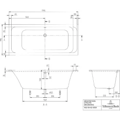 Villeroy & Boch Baignoire droite 180 X 80 VILLEROY ET BOCH Architectura acrylique avec pieds