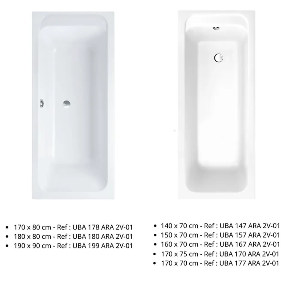 Villeroy & Boch Baignoire droite 180 X 80 VILLEROY ET BOCH Architectura acrylique avec pieds