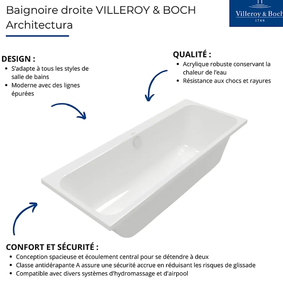 Villeroy & Boch Baignoire droite 170 x 70 Architectura