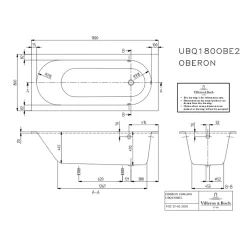 Villeroy & Boch Baignoire droite 180 x 80 VILLEROY ET BOCH Oberon Quaryl* Baignoire Droite