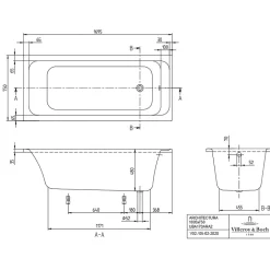 Villeroy & Boch Baignoire droite 170 X 75 VILLEROY ET BOCH Architectura acrylique avec pieds* Baignoire Droite