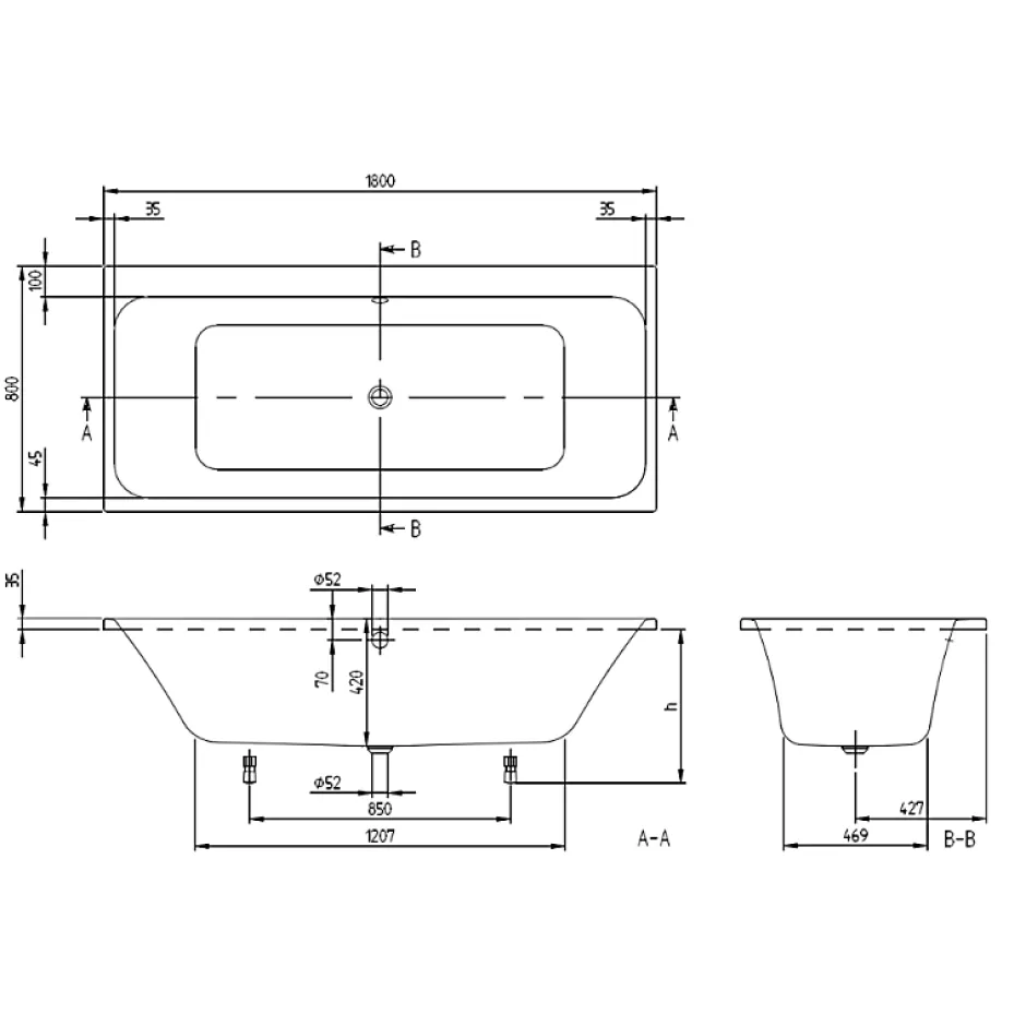 Villeroy & Boch Baignoire droite 180 x 80 Architectura