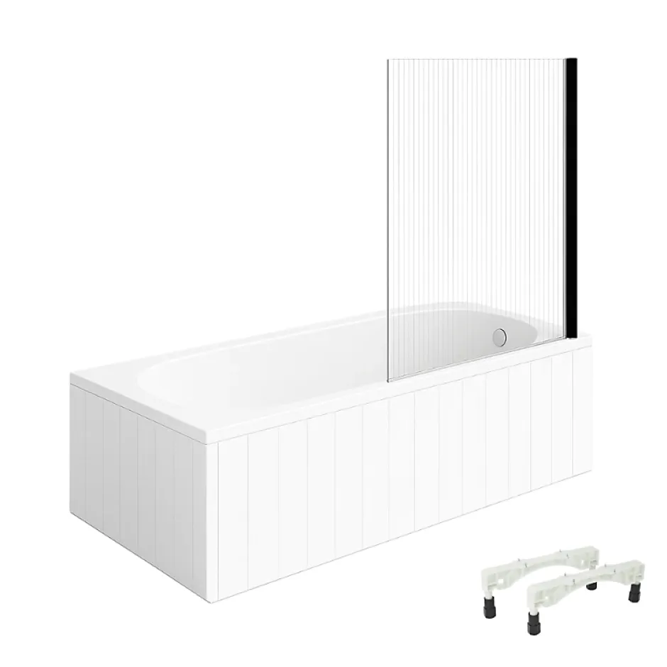 Villeroy & Boch Baignoire droite avec pieds 160 x 70 cm O.Novo Blanc + Pare bain droite AURYS Raywall noir mat