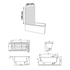 Villeroy & Boch Baignoire droite avec pieds 160 x 70 cm O.Novo Blanc + Pare bain droite AURYS Raywall noir mat