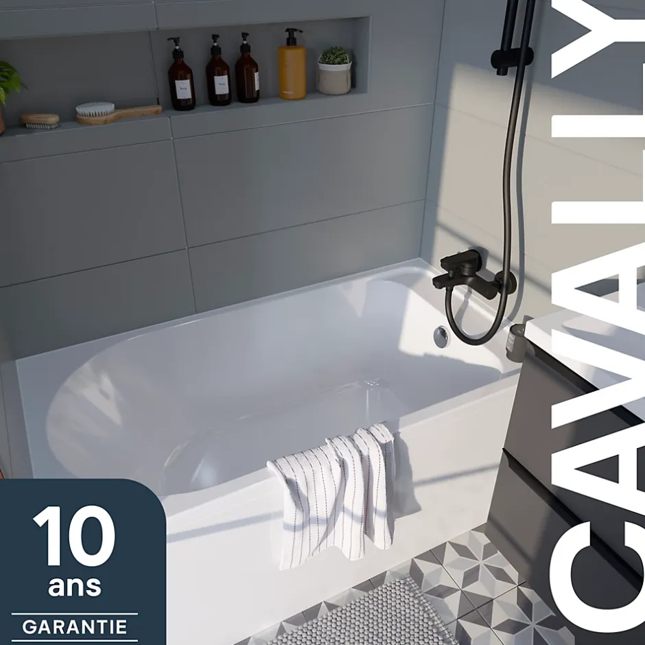GoodHome Baignoire droite Cavally L. 130 x l. 70 cm blanc* Baignoire Droite