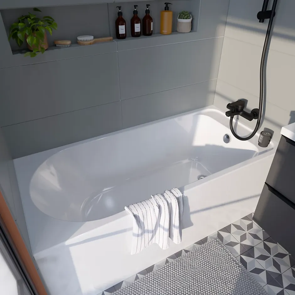 GoodHome Baignoire droite Cavally L. 150 cm x l. 70 cm blanc