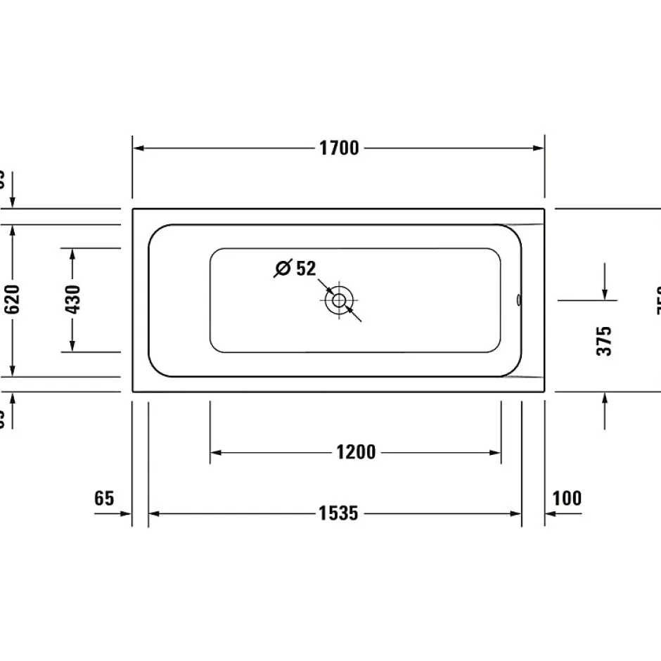 Duravit Baignoire droite D-Code 170 x75 cm + Pare bain droit AURYS Mist 1 chromé version droite
