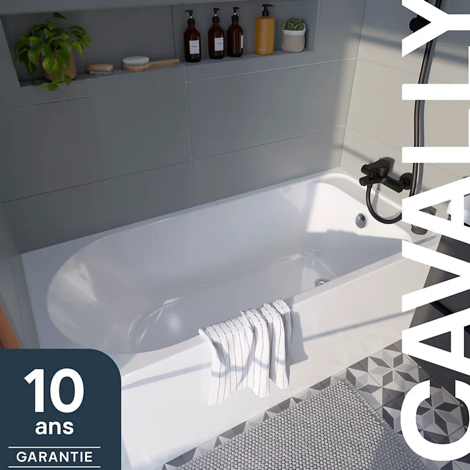 GoodHome Baignoire droite en acrylique L.160 x l.70 cm blanc, Cavally