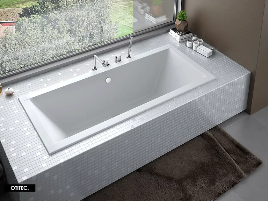 Besco Baignoire Droite sans Tablier - 190 x 90 cm - QUADRO SANS TABLIER - REPOSE-TÊTE OFFERT