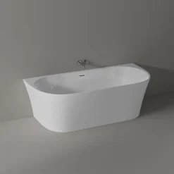 Bernstein Baignoire droite semi-îlot murale ovale acrylique salle de bain, isolation thermique - Blanc - 170x80x57cm - Garantie 5 ans - NORA* Baignoire Îlot