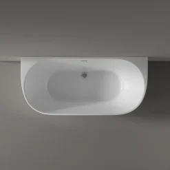 Bernstein Baignoire droite semi-îlot murale ovale acrylique salle de bain, isolation thermique - Blanc - 170x80x57cm - Garantie 5 ans - NORA* Baignoire Îlot