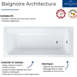 Villeroy & Boch Baignoire droite Architectura acrylique 150 x 70 cm + Pare bain droite AURYS Raywall chromé