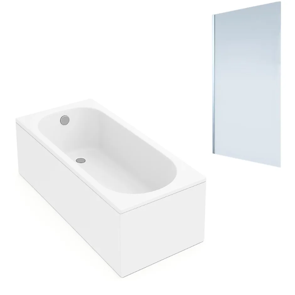 Villeroy & Boch Baignoire droite VILLEROY ET BOCH Oberon quaryl 160 x 75 cm + Pare bain gauche AURYS Mist 1 chromé