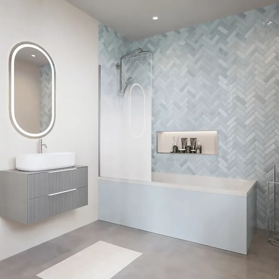 Villeroy & Boch Baignoire droite VILLEROY ET BOCH Oberon quaryl 160 x 75 cm + Pare bain gauche AURYS Mist 1 chromé