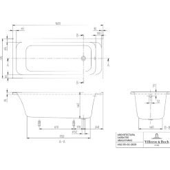 Villeroy & Boch Baignoire droite Architectura acrylique 160 x 70 cm + Pare bain gauche AURYS Mist 1 chromé* Baignoire Droite