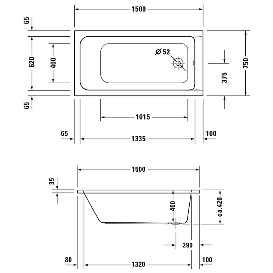 Duravit Baignoire droite 150x75 D-Code* Baignoire Droite