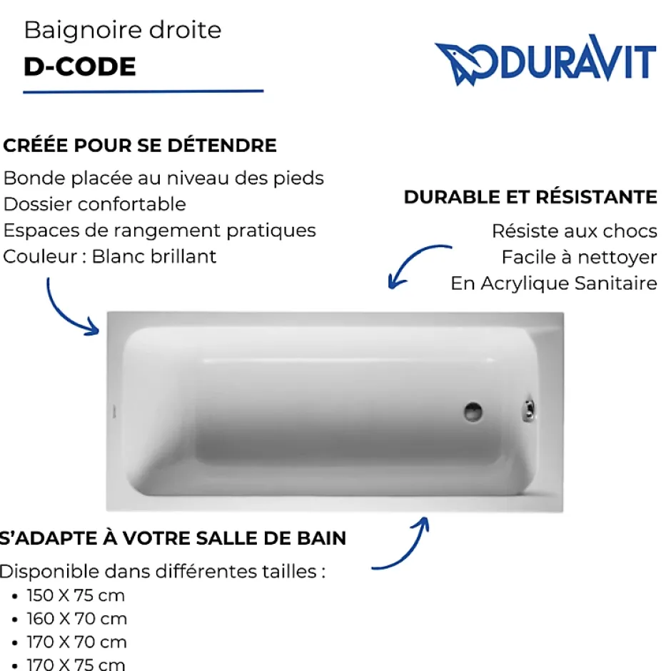 Duravit Baignoire droite 170x75 D-Code