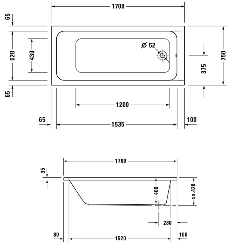 Duravit Baignoire droite 170x75 D-Code