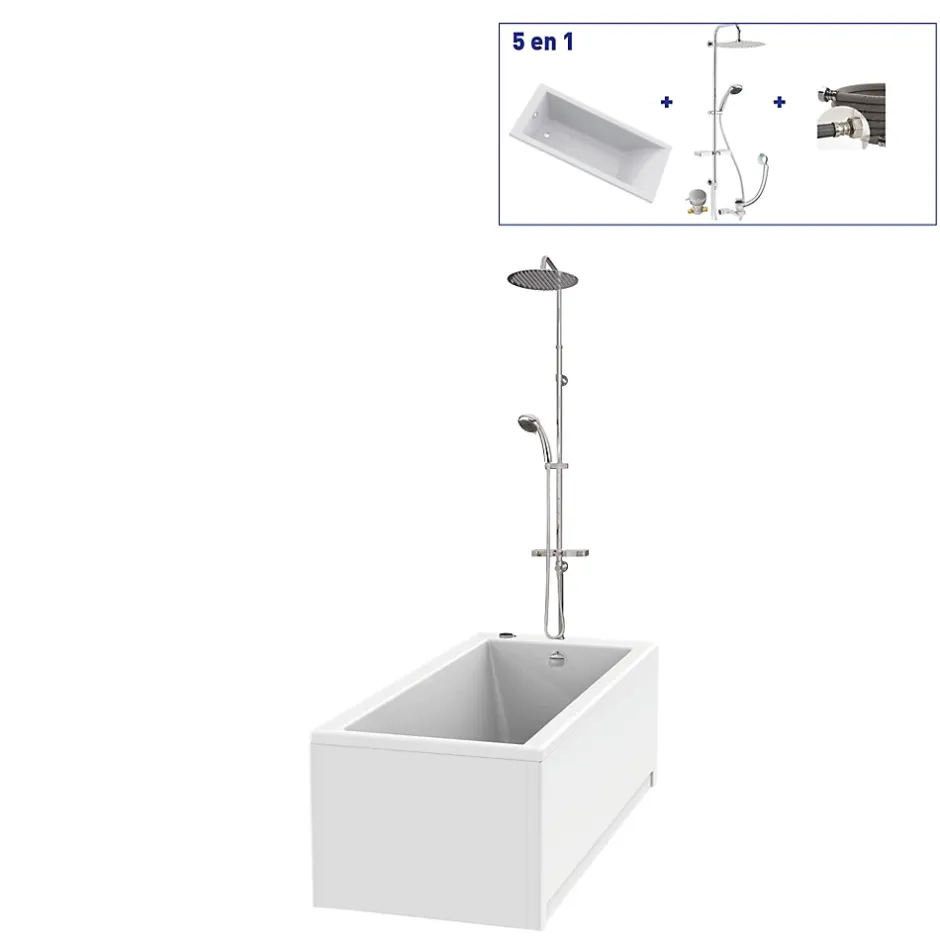 Valentin Baignoire Embleme Comododo solo 170 x 75 cm sans tablier + Colonne de douche