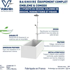 Valentin Baignoire Embleme Comododo solo 170 x 75 cm sans tablier + Colonne de douche