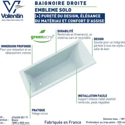 Valentin Baignoire Embleme solo 170 x 75 cm sans tablier* Baignoire Droite