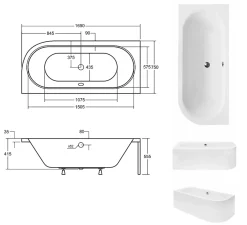 Azura Home Design Baignoire HILIO GAUCHE avec tablier - 170cm* Baignoire Asymétrique