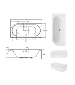 Azura Home Design Baignoire HILIO GAUCHE avec tablier - 170cm* Baignoire Asymétrique