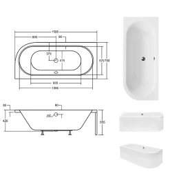 Azura Home Design Baignoire HILIO GAUCHE avec tablier - 160cm* Baignoire Asymétrique