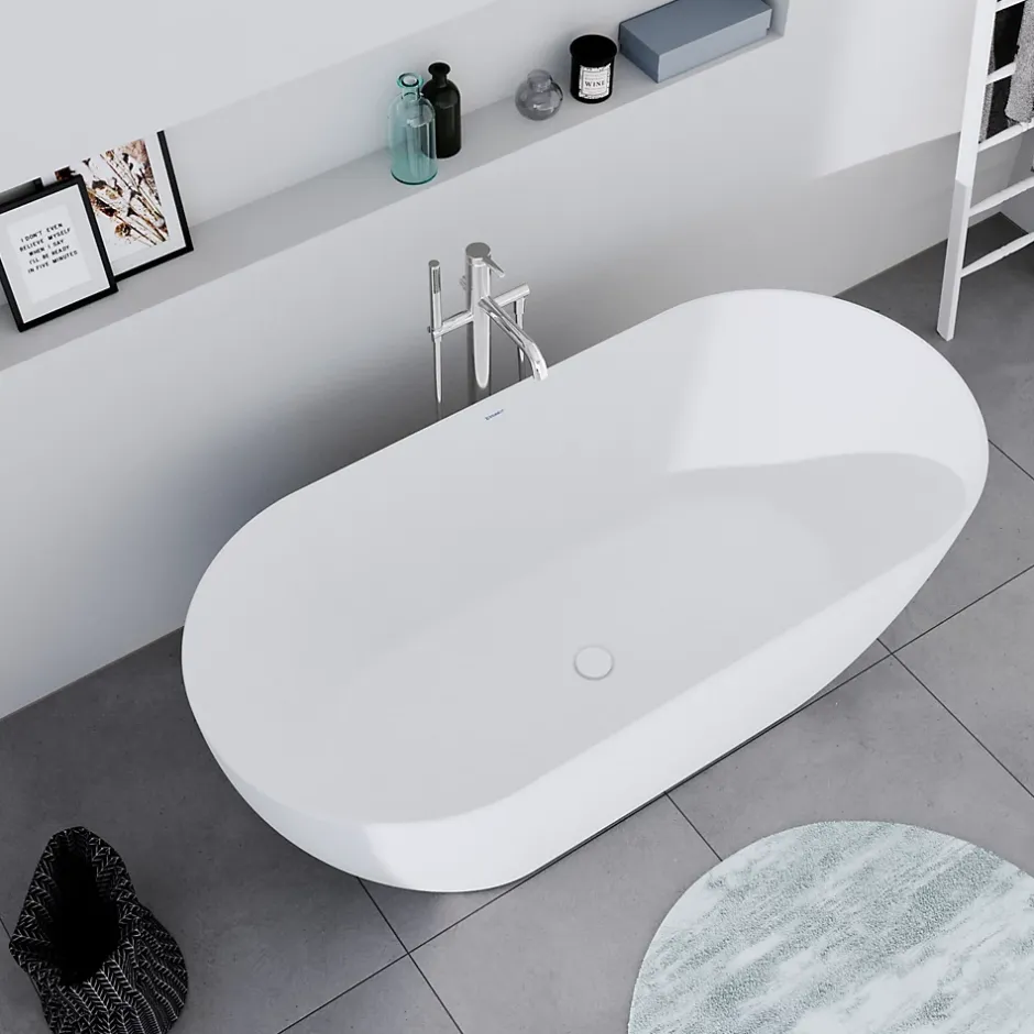 Duravit Baignoire ilot acrylique salle de bain, vidage et trop-plein, 2 parois, 2 places, 160x75x45cm, Garantie 5 ans, Blanc mat, DURAMUNA