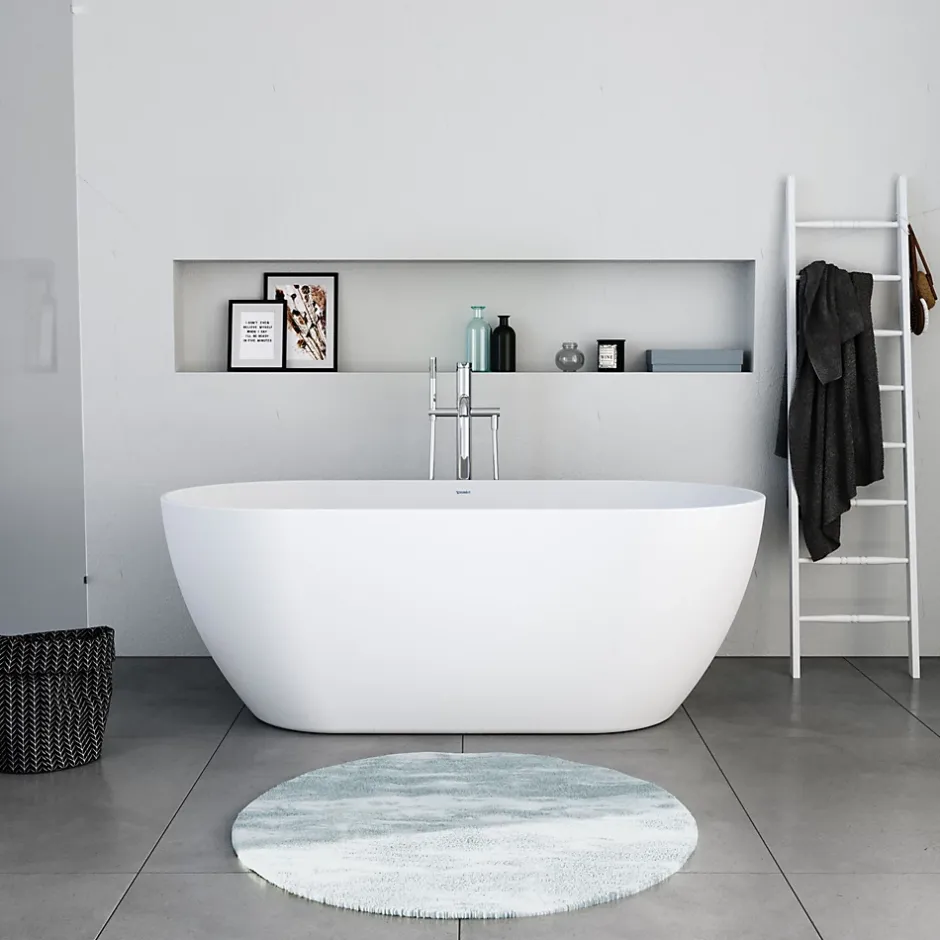 Duravit Baignoire ilot acrylique salle de bain, vidage et trop-plein, 2 parois, 2 places, 170x80x45cm, Garantie 5 ans, Blanc mat, DURAMUNA* Baignoire Îlot