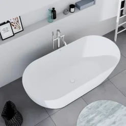 Duravit Baignoire ilot acrylique salle de bain, vidage et trop-plein, 2 parois, 2 places, 150x75x45cm, Garantie 5 ans, Blanc mat, DURAMUNA* Baignoire Îlot