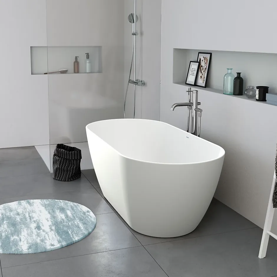 Duravit Baignoire ilot acrylique salle de bain, vidage et trop-plein, 2 parois, 2 places, 150x75x45cm, Garantie 5 ans, Blanc mat, DURAMUNA* Baignoire Îlot