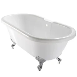 Planète Bain Baignoire ilot Charly blanche avec pieds patte d 'aigle chrome* Baignoire Îlot