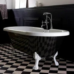 Planète Bain Baignoire ilot Charly ovale noire et blanche avec piétements blanc* Baignoire Îlot