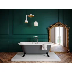 GoodHome Baignoire îlot 170 x 80 cm grise + 4 pieds noirs, Emba