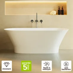 Lavaberg Baignoire îlot 157 x 69 x 55 cm Blanc Brillant en minéral composite - Mod. GLIT
