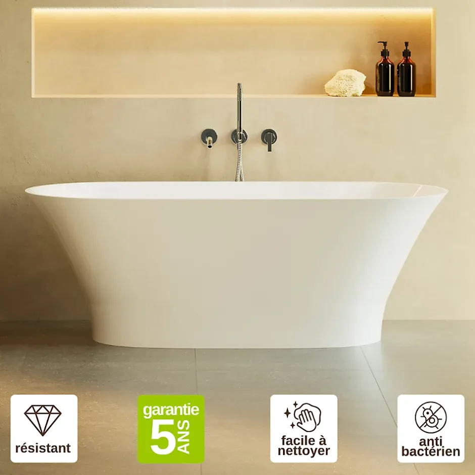 Lavaberg Baignoire îlot 157 x 69 x 55 cm Blanc Brillant en minéral composite - Mod. GLIT