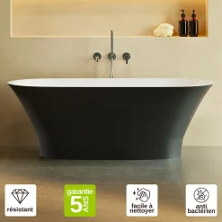 Lavaberg Baignoire îlot 157 x 69 x 55 cm Noir et Blanc Brillant en minéral composite - Mod. GLIT* Baignoire Îlot