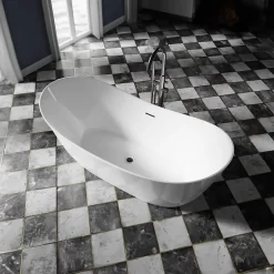 Bernstein Baignoire îlot Acrylique Design Moderne pour Salle de Bain avec Bonde et trop plein, Blanc, 170x80x68cm, Garantie 5 ans, SIENA 2.0* Baignoire Îlot