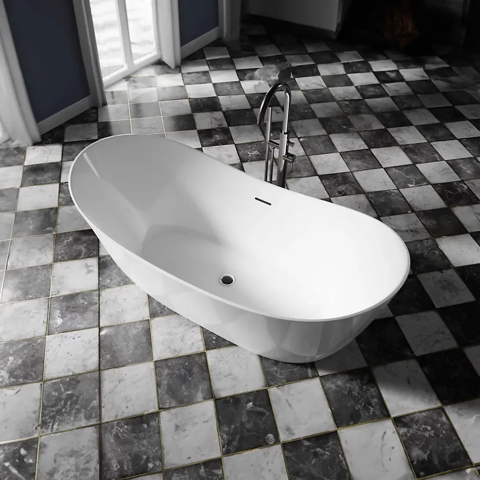 Bernstein Baignoire îlot Acrylique Design Moderne pour Salle de Bain avec Bonde et trop plein, Blanc, 170x80x68cm, Garantie 5 ans, SIENA 2.0* Baignoire Îlot