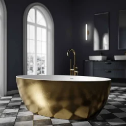 Bernstein Baignoire îlot acrylique effet feuille d'or TERRA - 186x88cm - Garantie 5 ans - Avec siphon, Avec robinet mitigeur 8028B* Baignoire Îlot