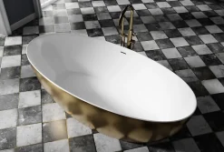 Bernstein Baignoire îlot acrylique effet feuille d'or TERRA - 186x88cm - Garantie 5 ans - Avec siphon, Avec robinet mitigeur 8028B* Baignoire Îlot